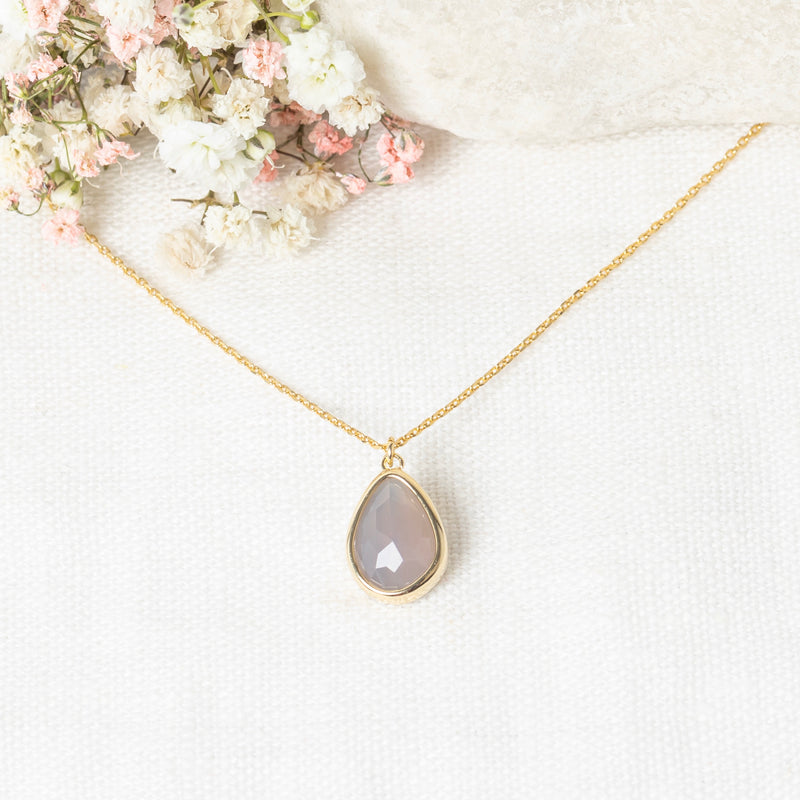 Necklace "Lora" Rose Quartz - Brass