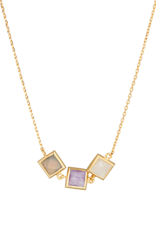 Lorine" Rose Quartz & Amethyst Necklace - Gold Brass