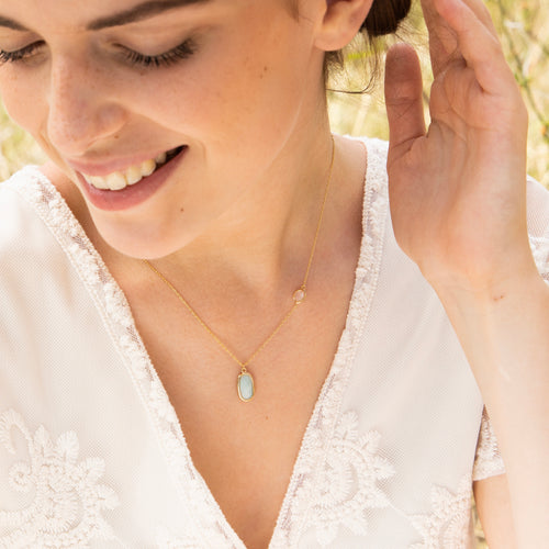 Necklace "Inés" Green Amazonite & Rose Quartz - Gold-plated Brass