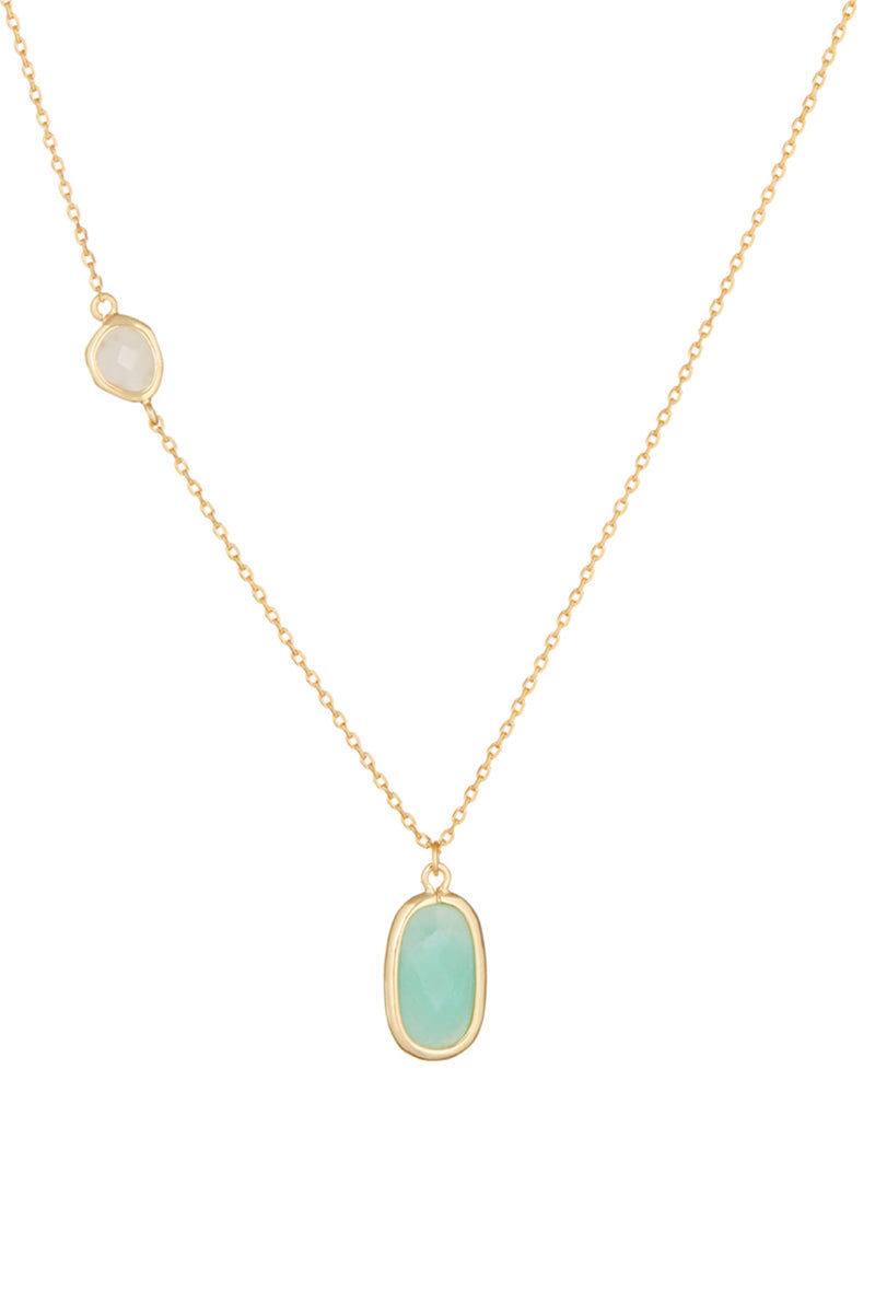 Collier "Inés" Amazonite Verte & Rose Quartz - Laiton Doré