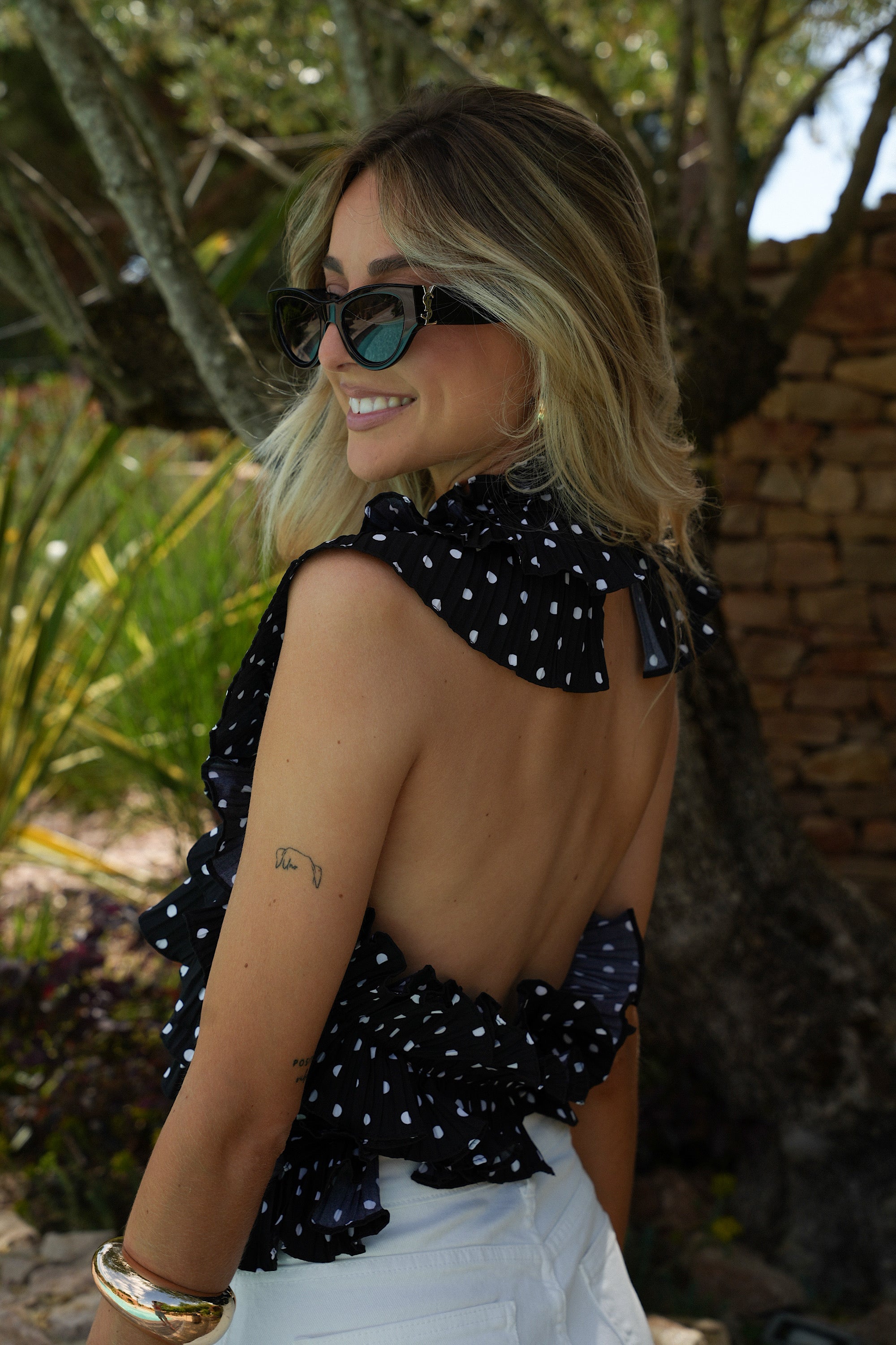 Blouse À Pois Jade - Noire