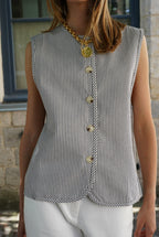 Baptiste Striped Sleeveless Vest Navy/Ecru