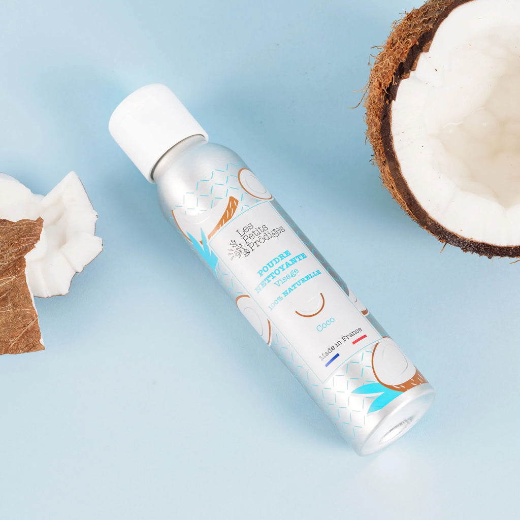 Poudre nettoyante visage coco utilisation eau innovation naturel