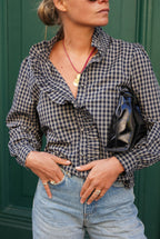 Philippine Check Blouse Navy/Ecru