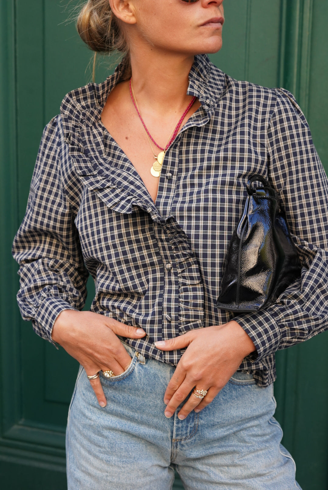 Philippine Check Blouse Navy/Ecru