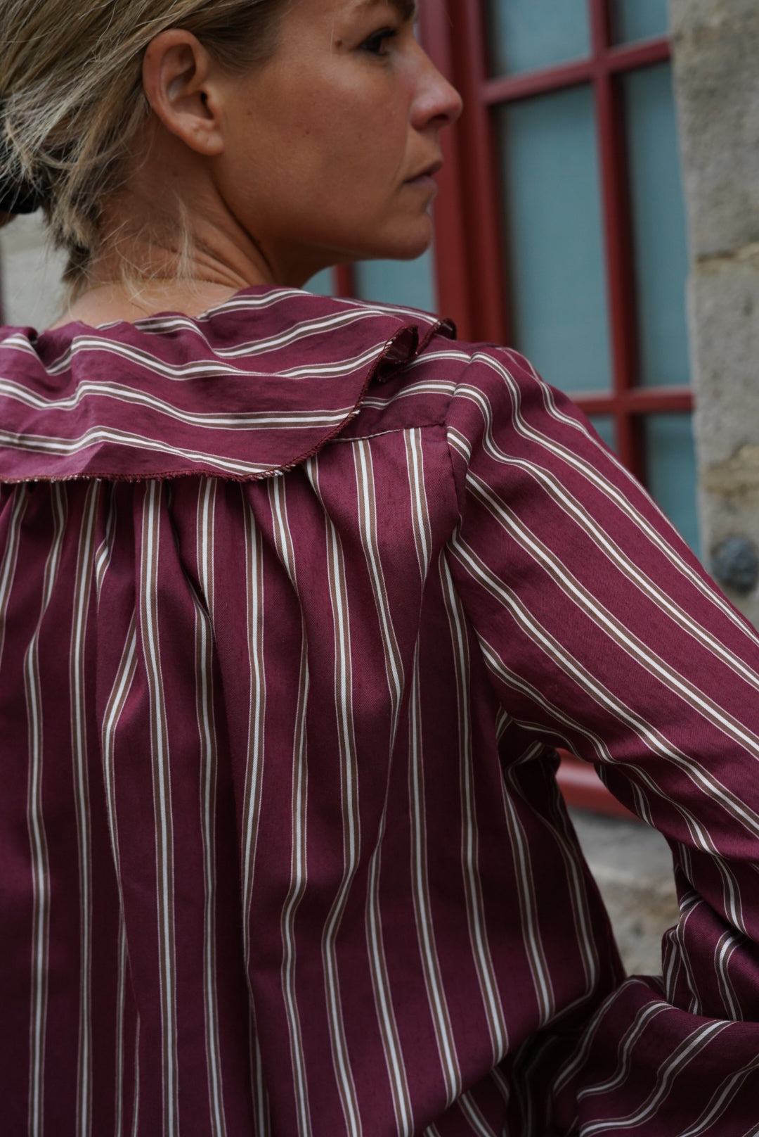 Olympe Stripe Blouse Burgundy