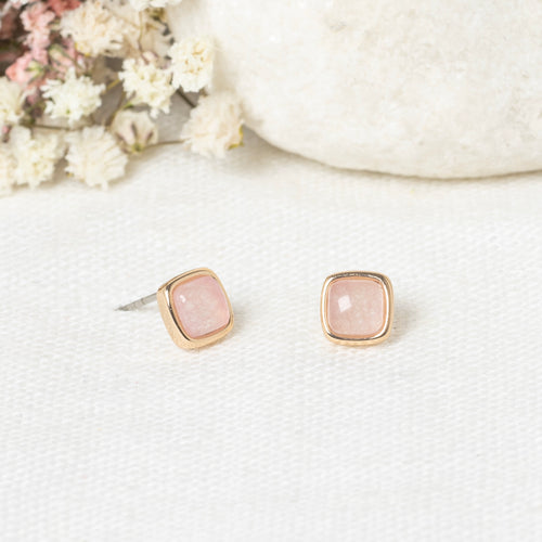 Boucles D'Oreilles "Lina" Quartz Rose - Laiton Doré