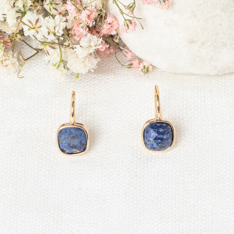 Boucles D'Oreilles "Ella" Lapis - Laiton Doré