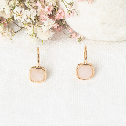 Ella" Rose Quartz Earrings - Gold Brass