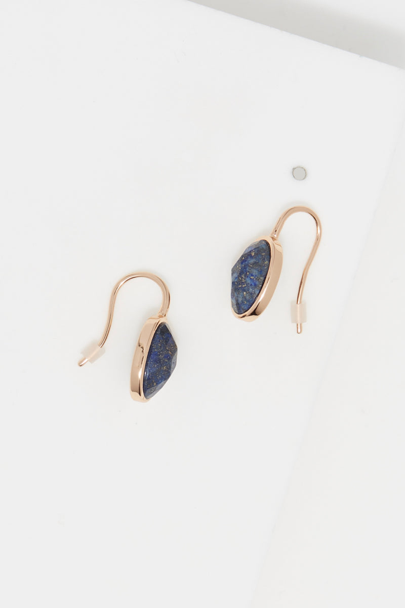 Lisa" Earrings Lapis - Golden Brass