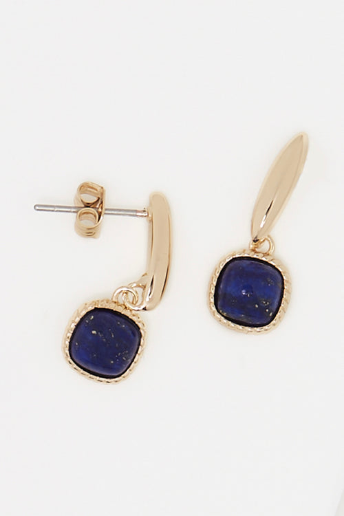 Boucles D'Oreilles "Phybie" Lapis - Laiton Doré