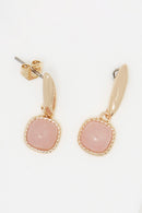 Boucles D'Oreilles "Phybie" Rose Quartz - Laiton Doré