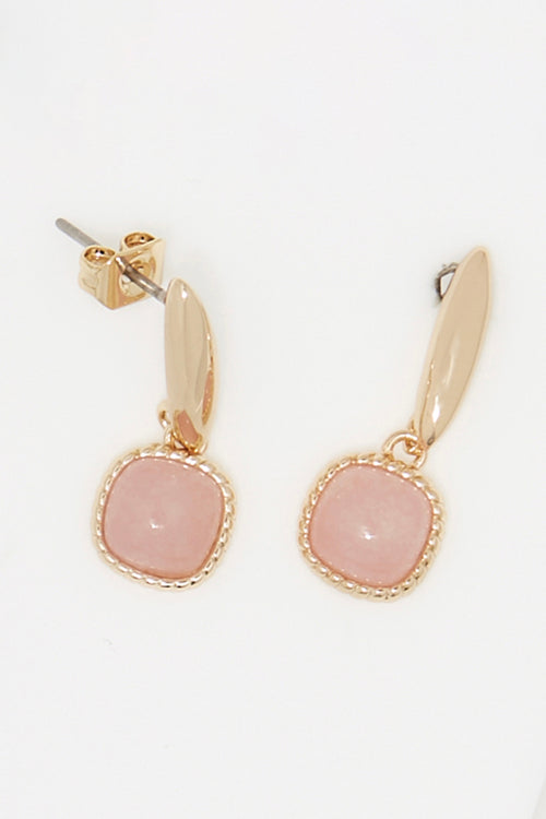 Boucles D'Oreilles "Phybie" Rose Quartz - Laiton Doré