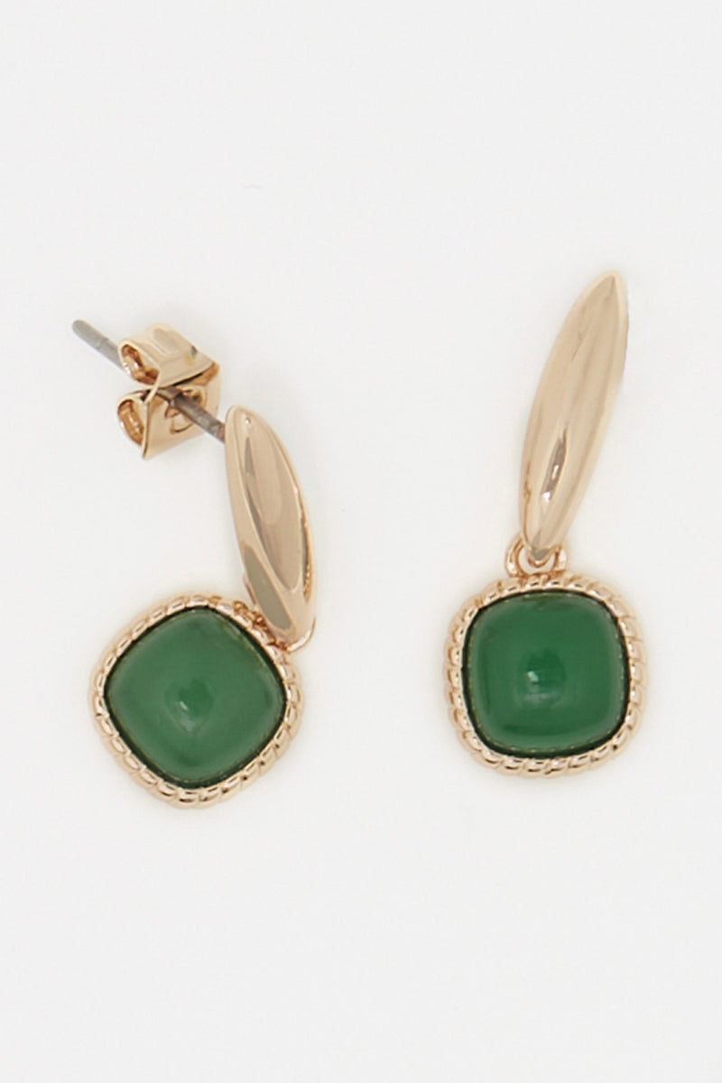 Boucles D'Oreilles "Phybie" Agate Verte  - Laiton Doré