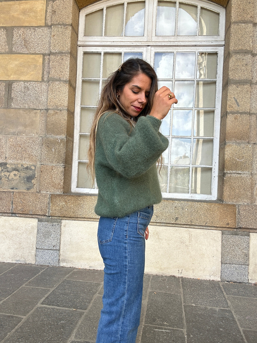 Prenda de punto de mohair y lana Gaia caqui