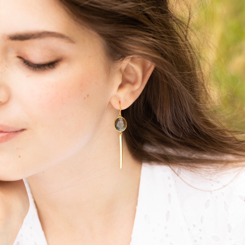 Boucles D'Oreilles "Salma" Labradorite - Laiton Doré