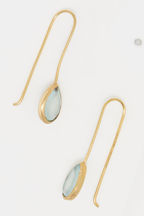 Rosalie" Aqua Chalcedony Earrings - Golden Brass