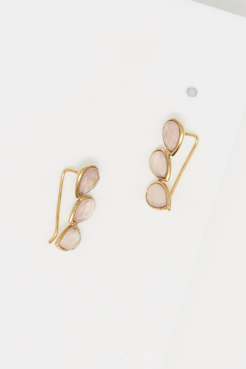 Earrings "Vicky" Pink Chalcedony - Gold Brass