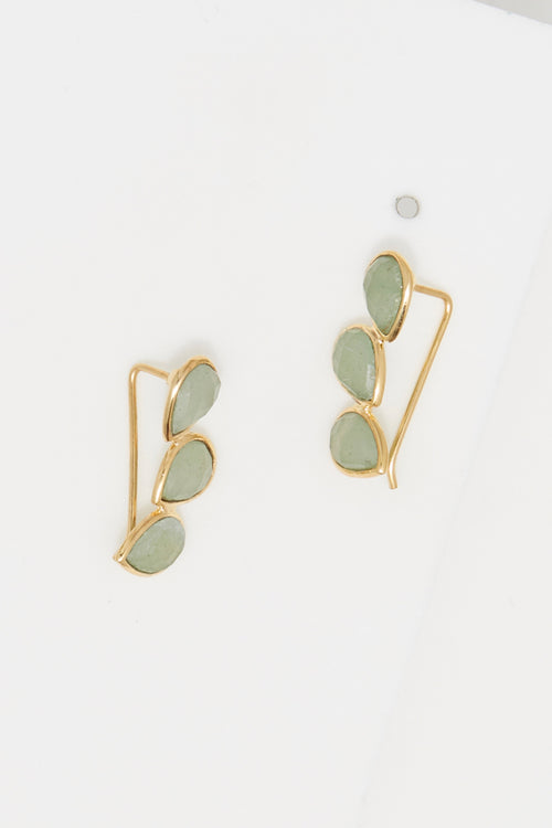 Vicky" Earrings Green Aventurine - Gold Brass