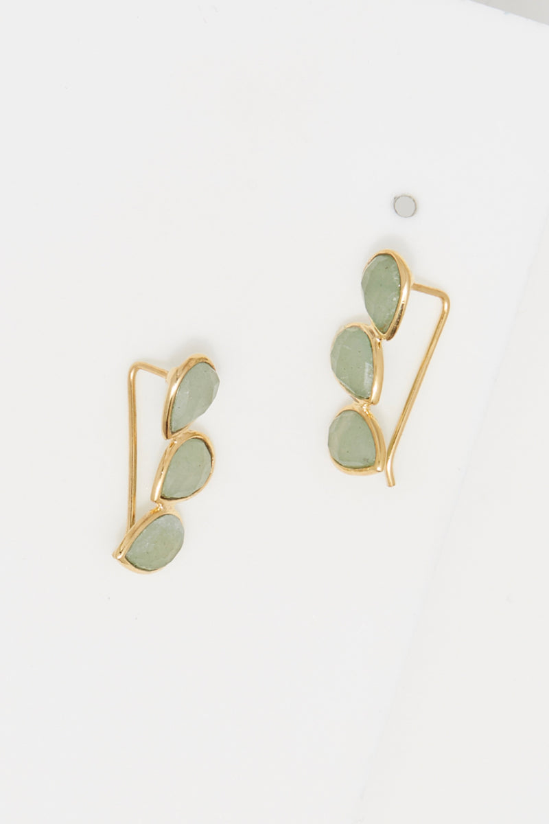 Vicky" Earrings Green Aventurine - Gold Brass