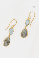 Boucles D'Oreilles "Alice" Calcite Bleu & Labradorite - Laiton Doré