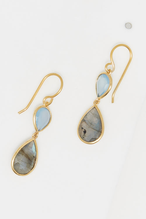 Alice" Blue Calcite & Labradorite Earrings - Gold Brass