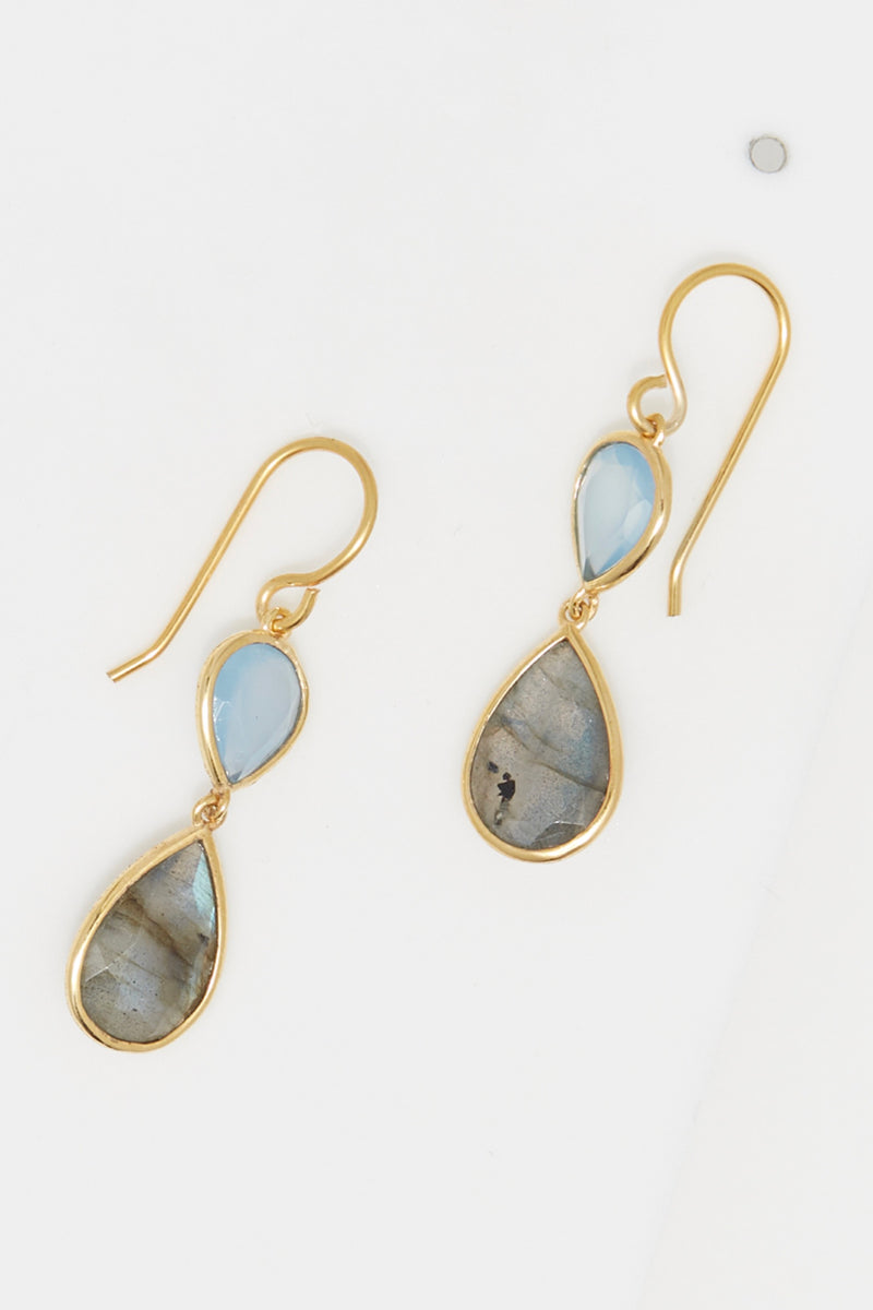 Boucles D'Oreilles "Alice" Calcite Bleu & Labradorite - Laiton Doré