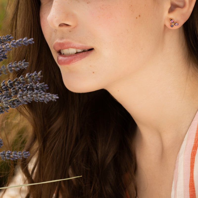 Boucles D'Oreilles "Graziella" Améthyste Violette - Laiton Doré