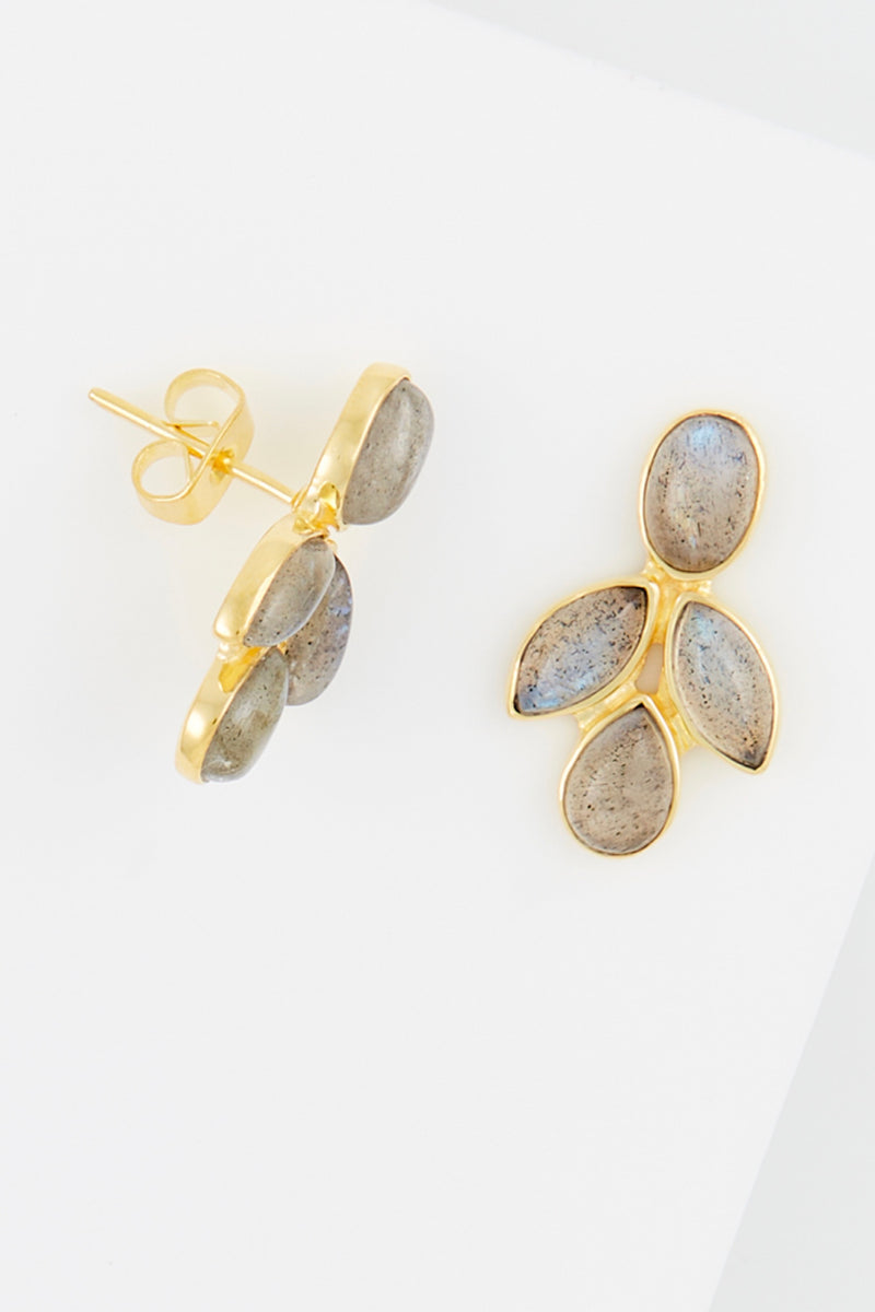 Boucles D'Oreilles Labradorite - Laiton Doré