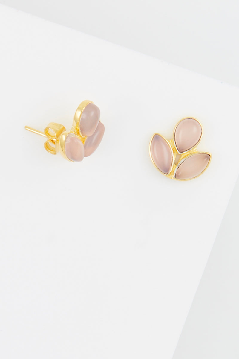 Boucles D'Oreilles Pink Chalcedony - Laiton Doré