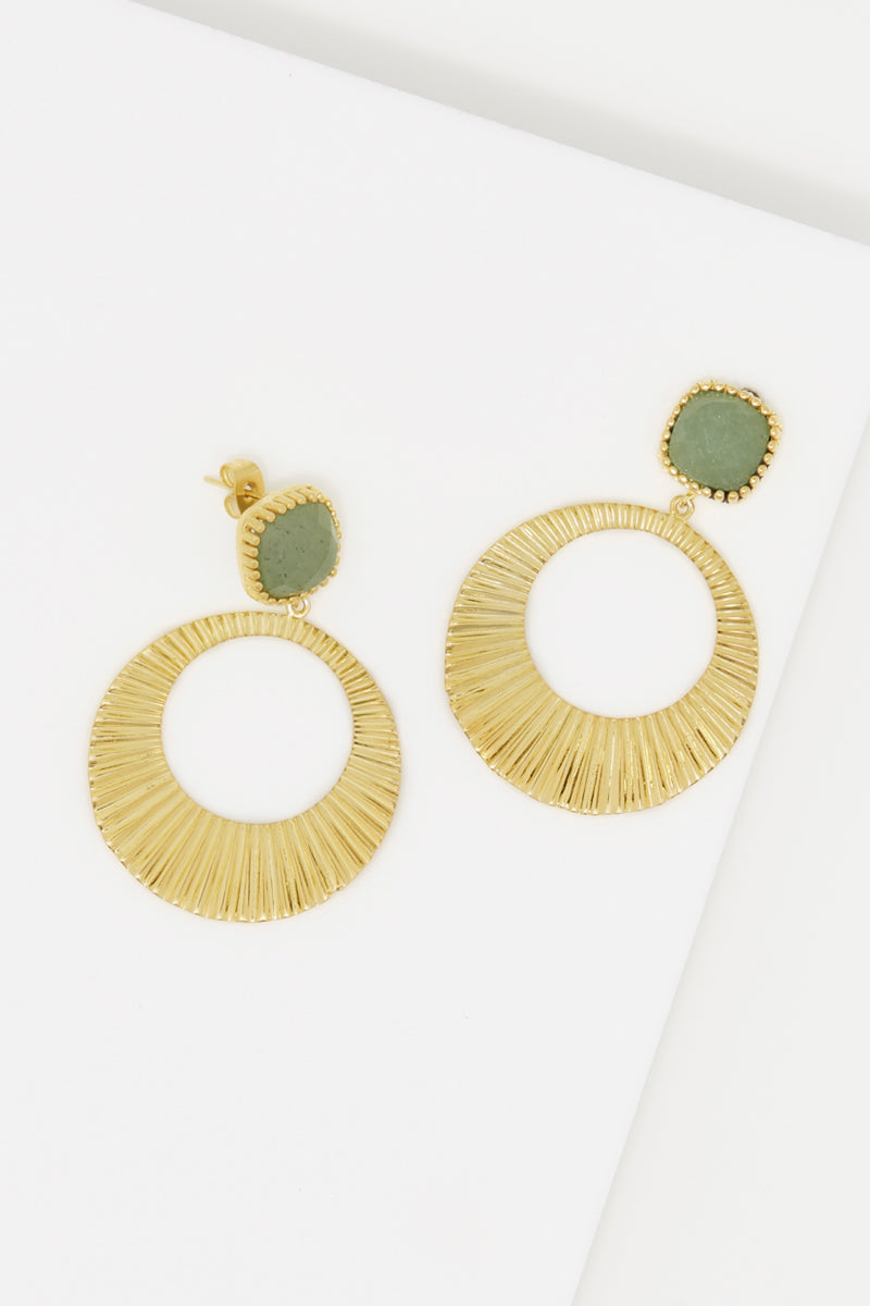 Boucle D'Oreille "Lorène" Aventurine - Golden Brass