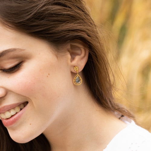 Grey Labradorite Earrings - Golden Brass