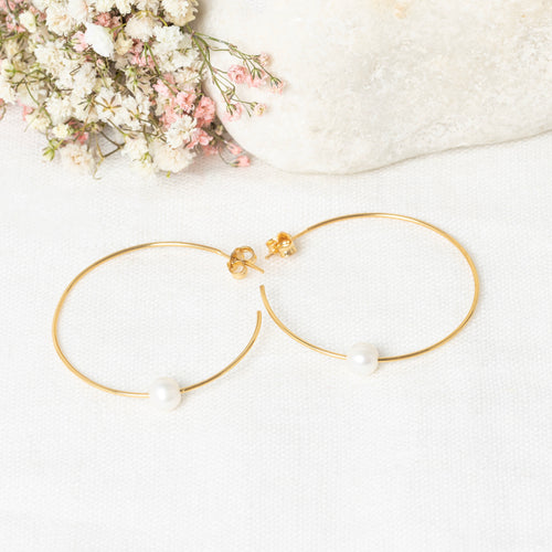 Val' Pearl Earrings - Gold Brass