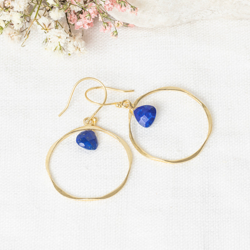 Boucle D'Oreilles "Véro" Lapis - Golden Brass