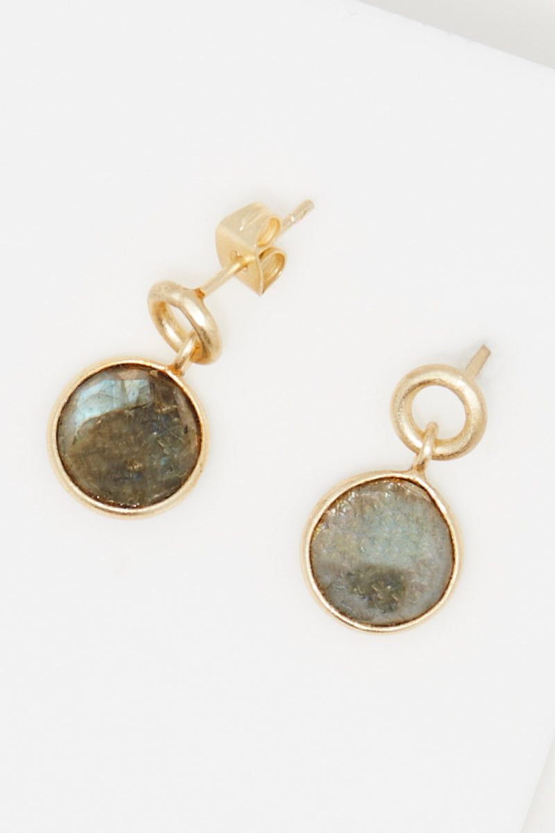 Boucle D'Oreille "Romane" Labradorite - Laiton Doré