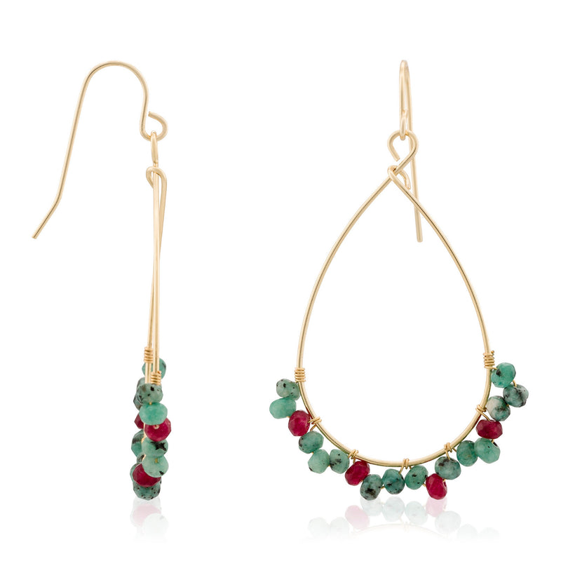 Ophélia" Earrings Green Jade - Gold Brass