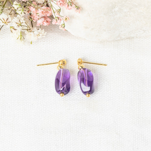 Boucles D'Oreilles "Prisca" Améthyste Violet - Laiton Doré