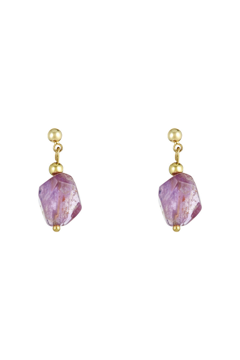 Boucles D'Oreilles "Prisca" Améthyste Violet - Laiton Doré