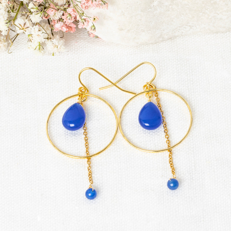 Priscilla" Earrings Blue Jade - Gold Brass