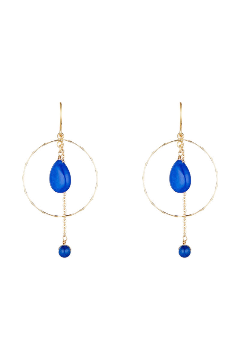 Priscilla" Earrings Blue Jade - Gold Brass