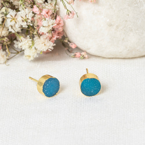 Noémie" Drusy Blue Earrings - Gold Brass