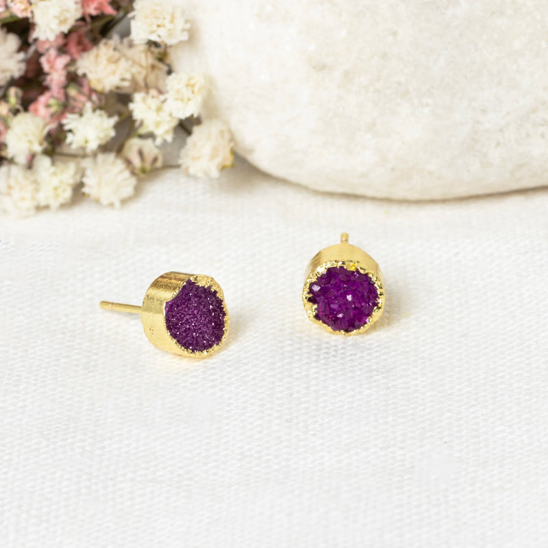 Noémie" Drusy Violet Earrings - Gold Brass