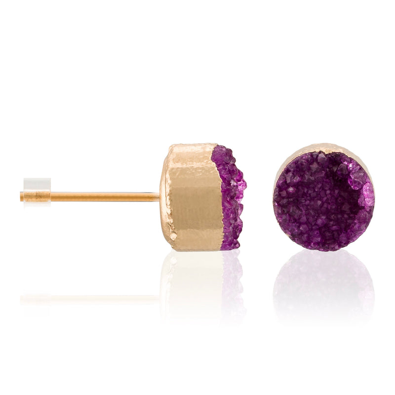 Noémie" Drusy Violet Earrings - Gold Brass