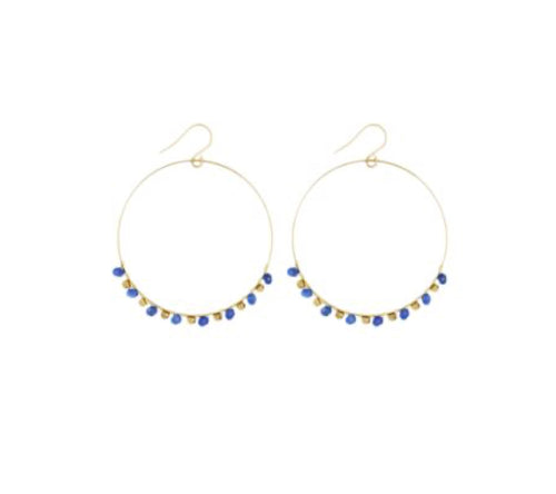 Boucles D'Oreilles "Roberta" Jade Bleue - Laiton Doré