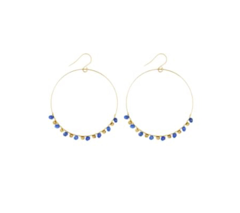 Boucles D'Oreilles "Roberta" Jade Bleue - Laiton Doré