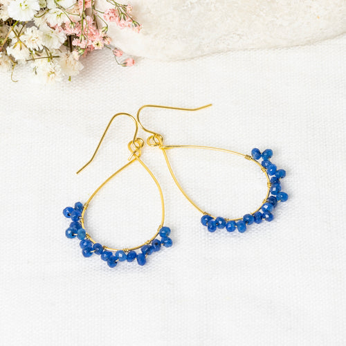 Boucles D'Oreilles "Claudia" Jade Bleu - Laiton Doré