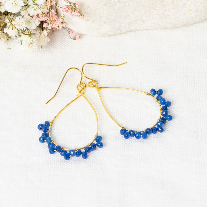 Claudia" Earrings Blue Jade - Gold Brass