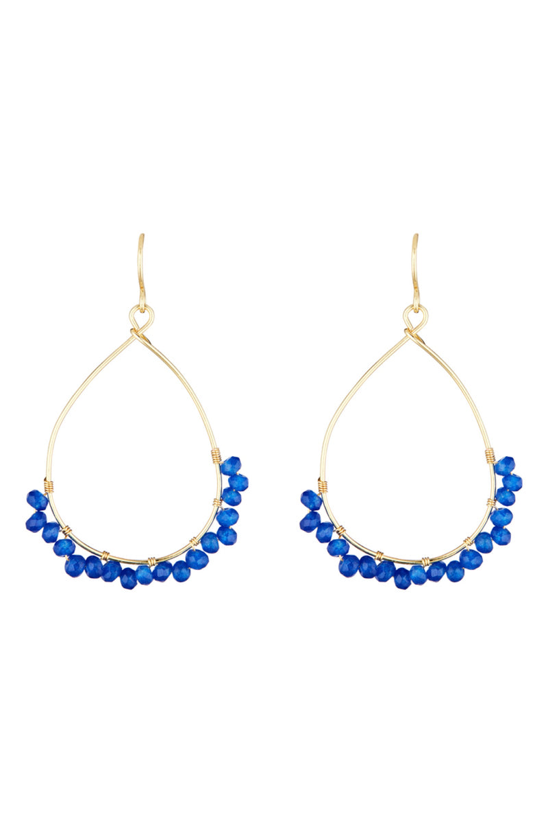 Boucles D'Oreilles "Claudia" Jade Bleu - Laiton Doré