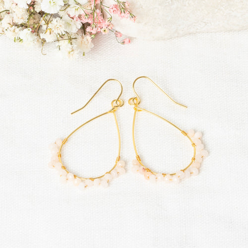 Boucles D'Oreilles "Claudia" Jade Beige - Laiton Doré