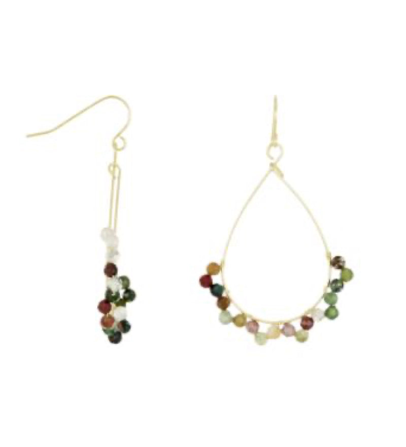 Boucles D'Oreilles "Claudia" Agate Multicolore - Laiton Doré